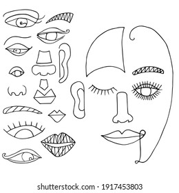 Hand drawn vector elements collection. Abstract face and features. Concept set for art compositions, posters, signs, illustration, pattern design etc.