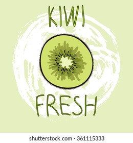 Hand Drawn Vector Elements. Kiwi Fresh. Logo. Can be used for ads, signboards, identity and web designs