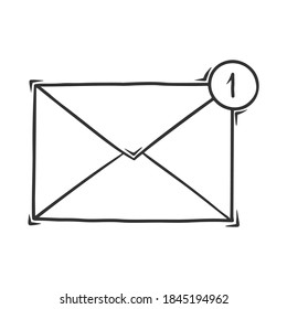 Hand drawn vector of e-mail message, isolated on white background.