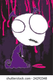 Hand drawn vector of an Emo valentine character on grunge background