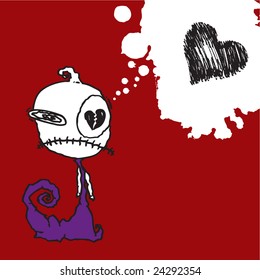 Hand drawn vector of an Emo valentine character on grunge background