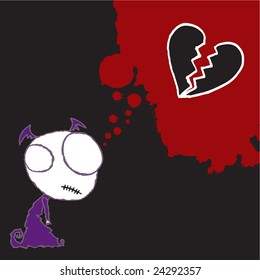 Hand drawn vector of an Emo valentine character on grunge background