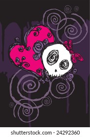 Hand drawn vector of an Emo valentine character on grunge background