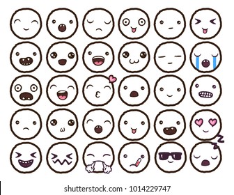 Hand drawn vector emoticons collection. Isolated emoticons on white background.