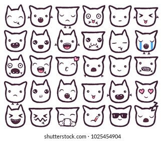 Hand drawn vector emoticons collection. Isolated emoticons on white background.