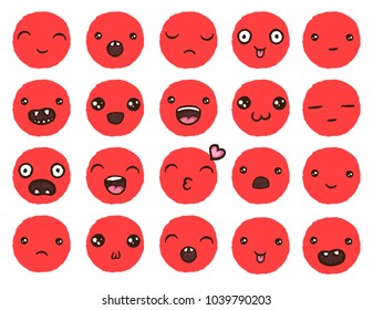 Hand drawn vector emoticons collection. Isolated emoticons on white background.