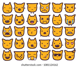 Hand drawn vector emoticons collection. Isolated emoticons on white background.