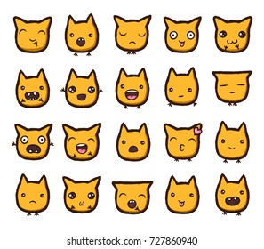 Hand drawn vector emoticons collection. Isolated blue cute emoticons on white background.