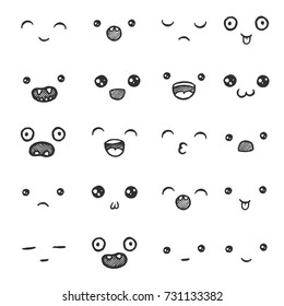 Hand drawn vector emoticons collection. Isolated emoticons on white background.