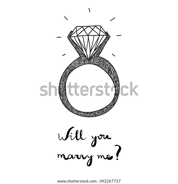 hand drawn vector engagement ring with text will you\
marry me