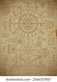 Hand drawn vector engine poster. Renaissance sketch 