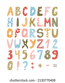 Hand drawn vector English alphabet set in pastel colors. Good for scrapbooking, textiles, school projects