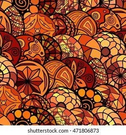 hand drawn vector ethnic seamless pattern in warm colors