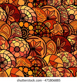 hand drawn vector ethnic seamless pattern in warm colors