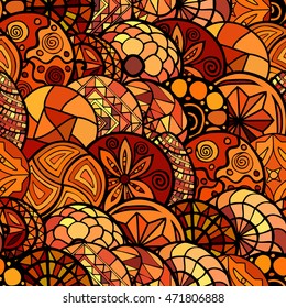 hand drawn vector ethnic seamless pattern in warm colors
