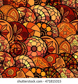 hand drawn vector ethnic seamless pattern in warm colors