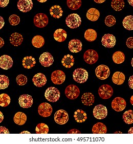 hand drawn vector ethnic seamless pattern with ornate circles