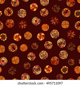 hand drawn vector ethnic seamless pattern with ornate circles
