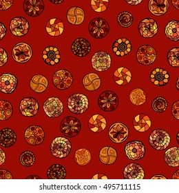 hand drawn vector ethnic seamless pattern with ornate circles