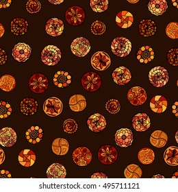 hand drawn vector ethnic seamless pattern with ornate circles