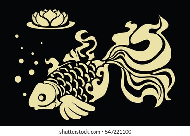 Hand drawn vector, fancy goldfish silhouette design.