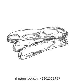 Hand drawn vector Fartons illustration. Spanish puff bread  fluffy cigar-shaped dessert. Sweet template for menu, ad, design