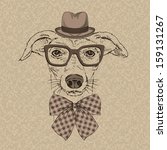 Hand Drawn Vector Fashion Portrait of Funny Doggy