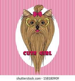 Hand Drawn Vector Fashion Portrait of Yorkshire Terrier