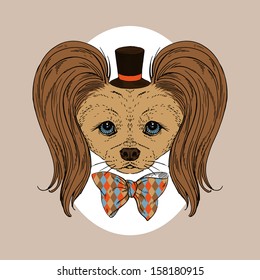 Hand Drawn Vector Fashion Portrait of Toy Terrier