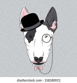 Hand Drawn Vector Fashion Portrait of Bullterrier