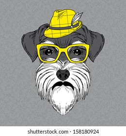 Hand Drawn Vector Fashion Portrait of Schnauzer