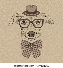 Hand Drawn Vector Fashion Portrait of Funny Doggy