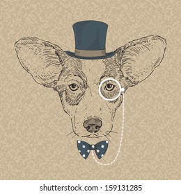 Hand Drawn Vector Fashion Portrait of Welsh Corgi