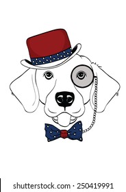 Hand Drawn Vector Fashion Portrait of Golden Retriever