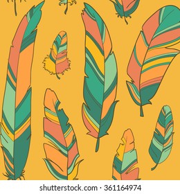 Hand drawn vector feather seamless pattern