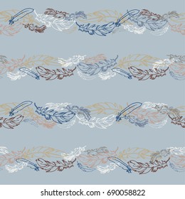 Hand drawn vector feather seamless pattern. Sketched background. Fabric, fashion, wallpaper, wrapping texture