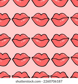 Hand drawn vector female lips seamless vector pattern. Highlight lips in doodle style.