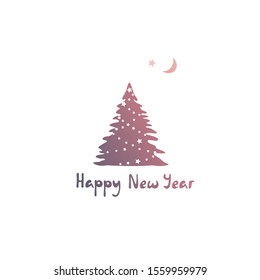 Hand drawn vector fir tree and words Happy New Year
