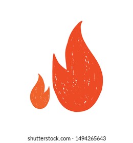 Hand drawn vector fire flames sign. Textured safety concept design. Rough silhouette for print, web, isolated on white background