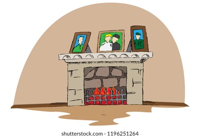 Hand drawn vector fire place. Doodle cartoon illustration.