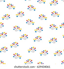 Hand drawn vector fire works on white background. Seamless pattern. Element for wallpaper design, wrapping paper, decoration, textile print.