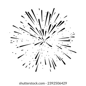 Hand drawn vector fireworks icon. Exploding fireworks isolated on white background. Festive fireworks for holiday and celebration. Minimal graphic element for decoration. vector illustration