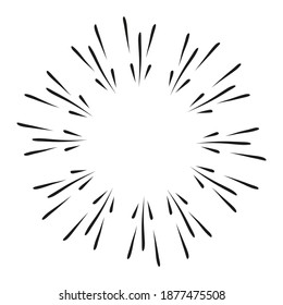 Hand drawn vector fireworks.  Vintage hipster banners, insignias, radial sunbusrt. 