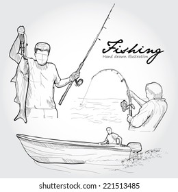 Hand drawn Vector Fishing icon set