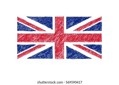 Hand Drawn Vector Flag Of United Kingdom. Union Jack.