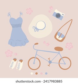hand drawn vector flat illustration set of spring season holiday concept. Cute elements doodle collection. For card, scrapbooking, tag, invitation, banner, graphic resource, social media, prints