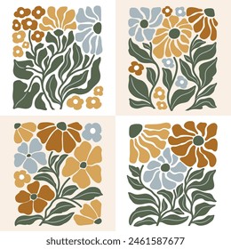 Arreglos florales de Vector dibujados a mano. Abstractas composición botánica. Perfecto para tarjetas de felicitación, impresión, póster o diseño de camiseta.