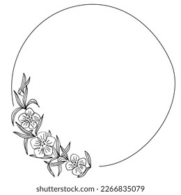 Hand drawn vector floral border black and white floral wreath for wedding invitation