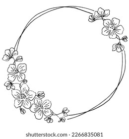 Vector de mano borde floral borde negro y blanco floral para invitación a boda