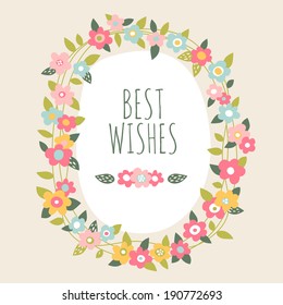 Hand drawn vector floral frame card with flowers leaves design elements